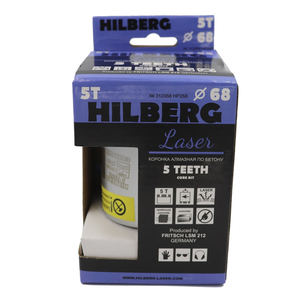 Коронка алмазная по бетону Hilberg HP268 (68 мм) Laser Five Teeth