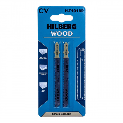 Пилки CV для лобзика 2шт, Hilberg Wood чистый рез (реверсивный) 100*1.3мм,10TPI H-T101BR
