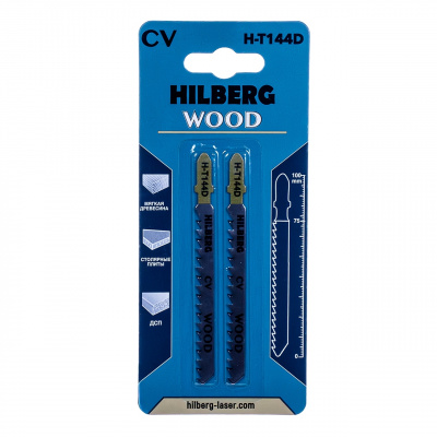 Пилки CV для лобзика 2шт, Hilberg Wood быстрый рез 100*1.2мм, 6TPI H-T144D