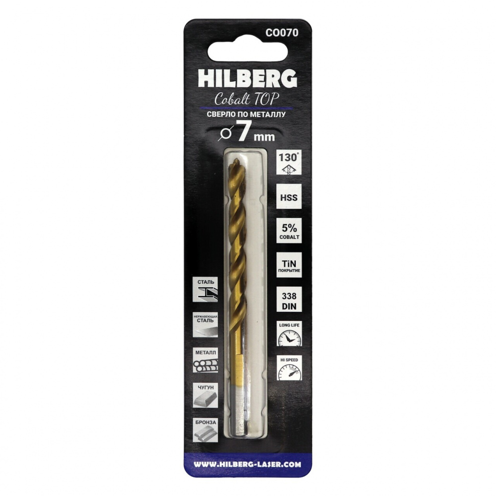 Сверло Hilberg CO070 7x109(69) мм по металлу Cobalt 5% TOP