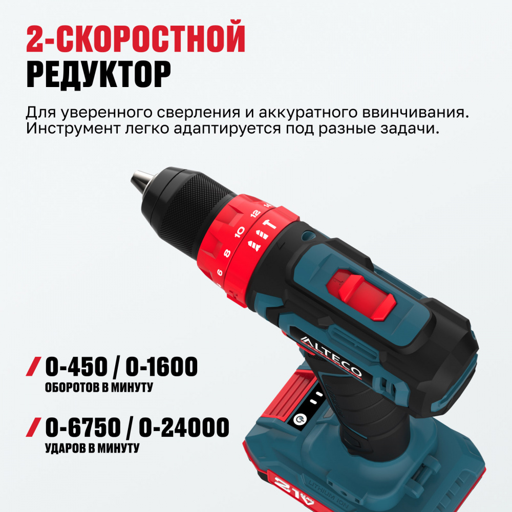 Аккумуляторная ударная дрель шуруповёрт ALTECO CID 21-35 71402
