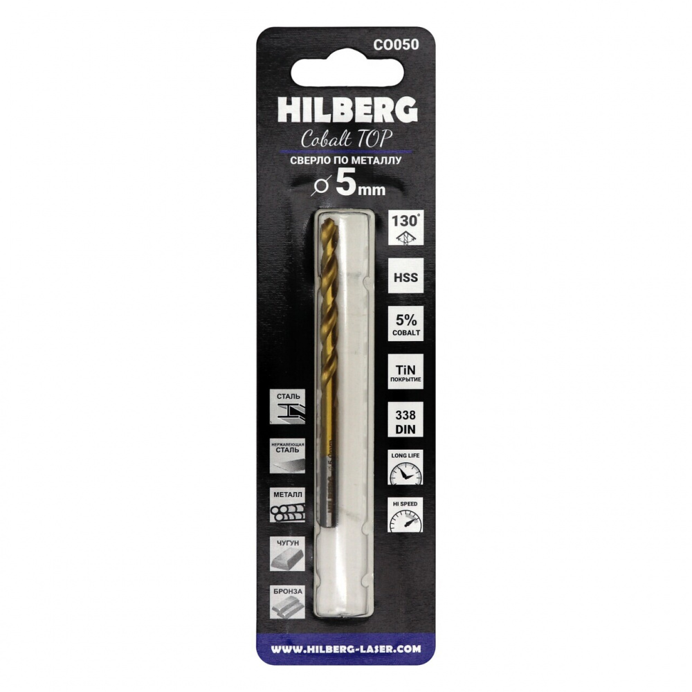 Сверло Hilberg CO050 5x86(52) мм по металлу Cobalt 5% TOP