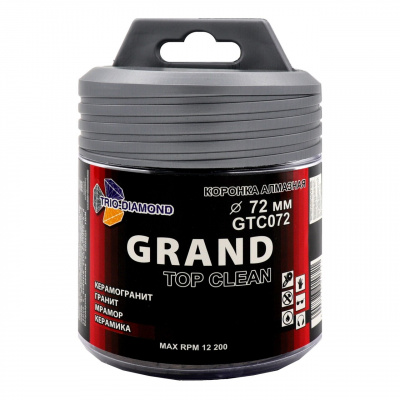 Коронка алмазная по керамограниту Trio-Diamond GTC072 (72 мм, М14) Grand Top Clean