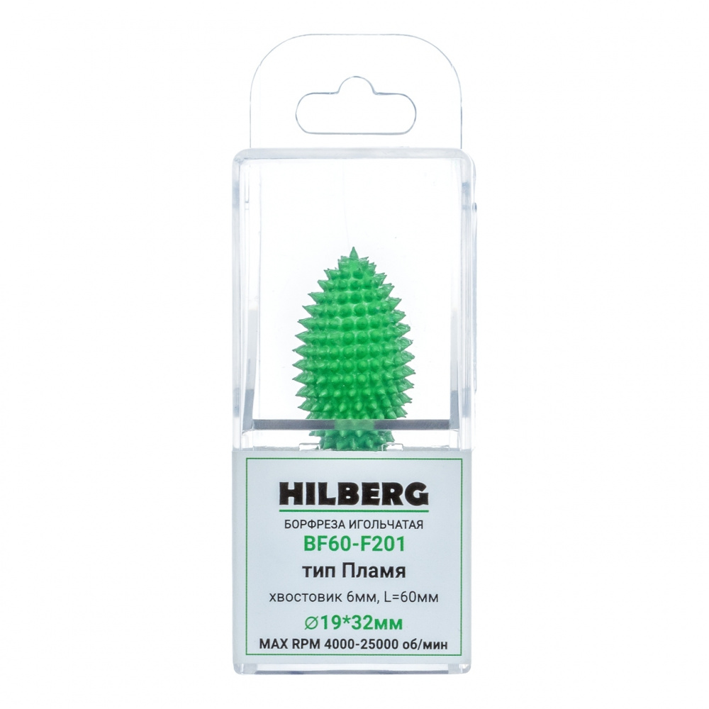 Борфреза игольчатая HILBERG, хв-к 6мм, тип Пламя 19*32мм, L=60мм, BF60-F201